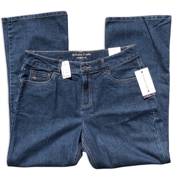 NWT Christopher & Banks 12 Short Modern Fit Dark Wash Boot Cut Jean - Picture 1 of 10